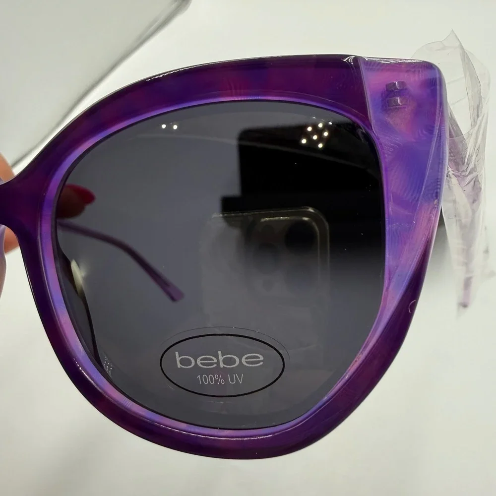 Bebe BB7253 Sunglasses OS Plum Purple Marble Y2K Retro Oversized Cat Eye‎
